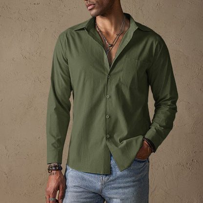 Men's Linen Casual Shirt with Traditional Collar