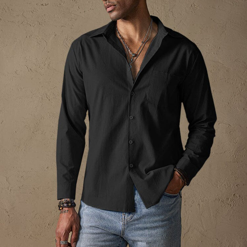 Men's Linen Casual Shirt with Traditional Collar