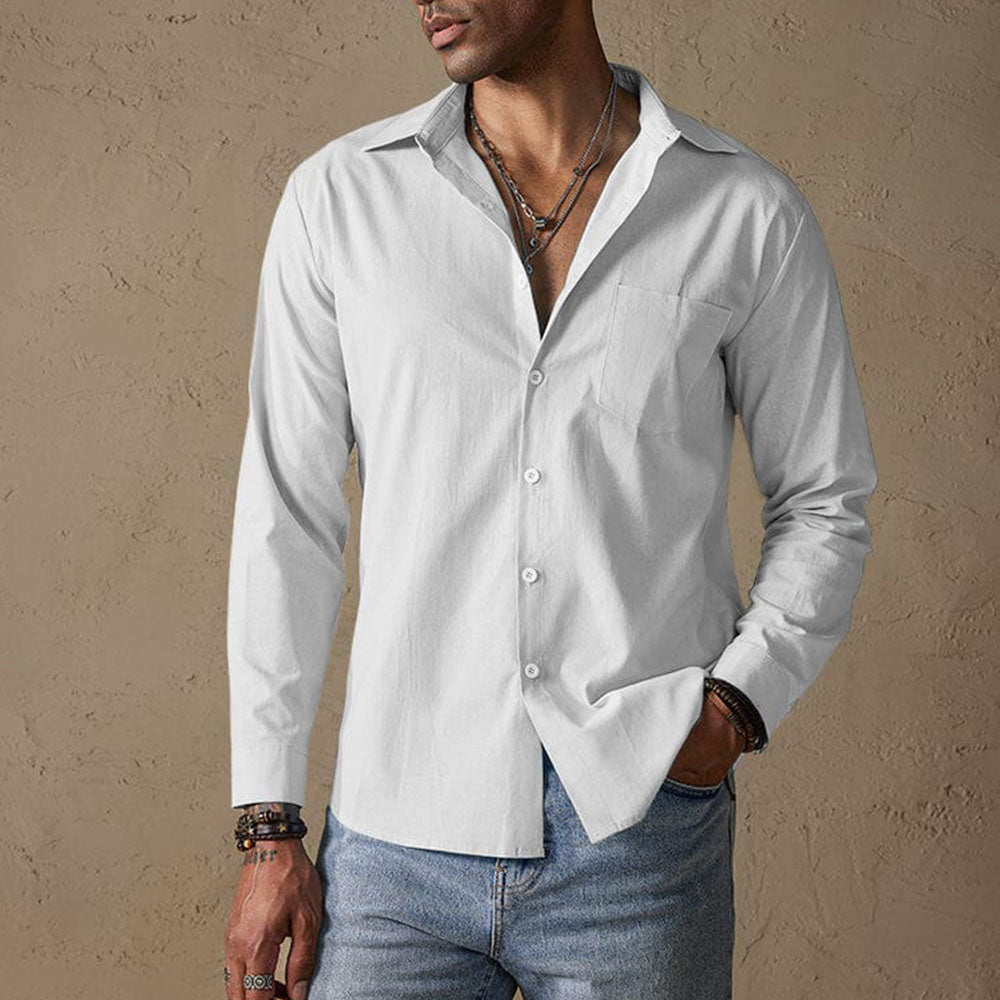Men's Linen Casual Shirt with Traditional Collar