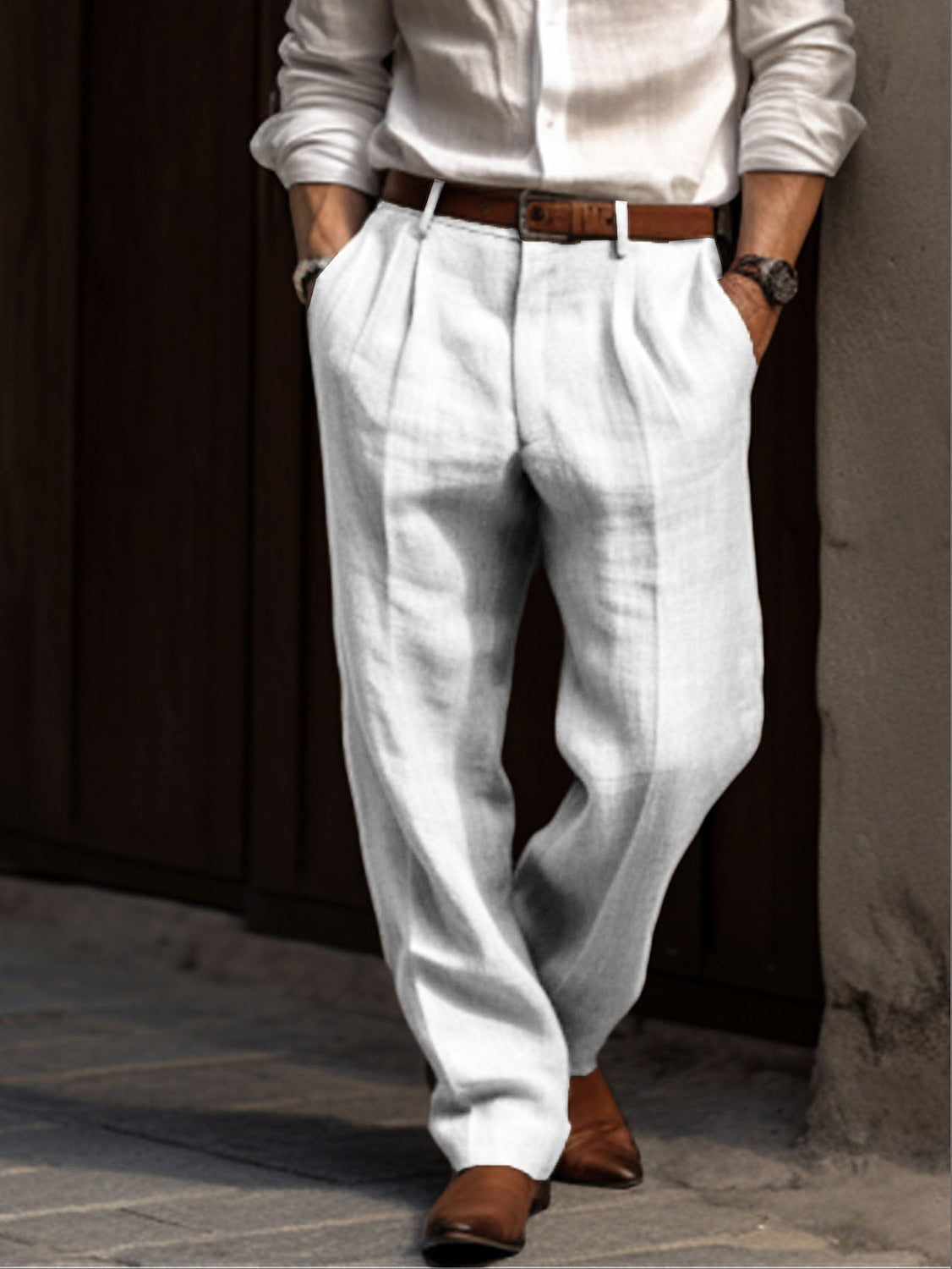 Men's Linen Loose Fit Business Trousers