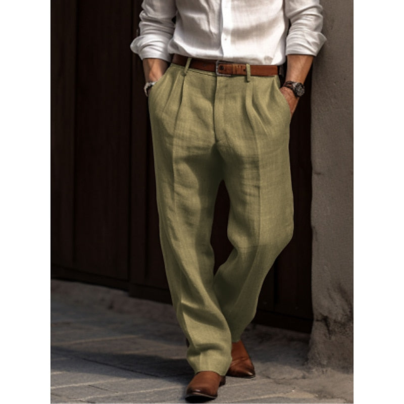 Men's Linen Loose Fit Business Trousers