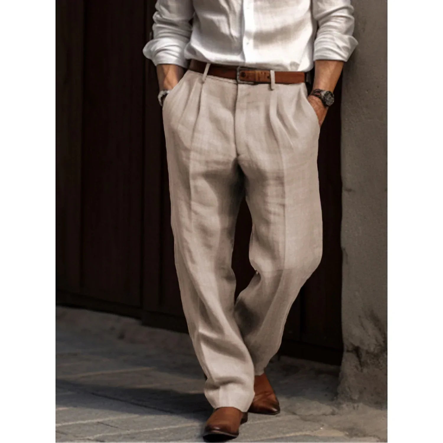 Men's Linen Loose Fit Business Trousers