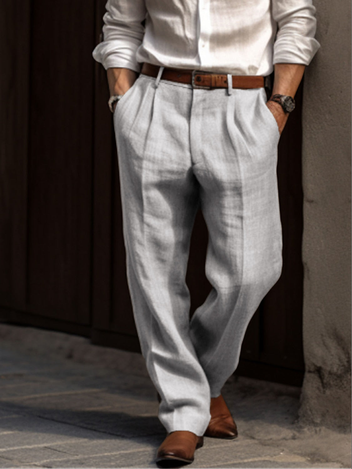 Men's Linen Loose Fit Business Trousers