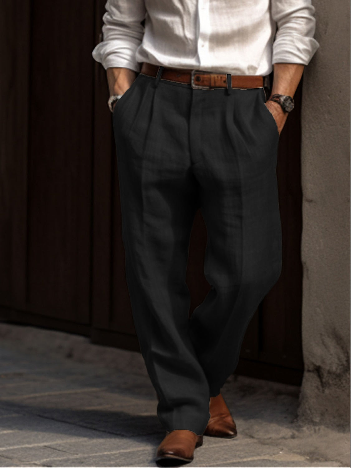Men's Linen Loose Fit Business Trousers