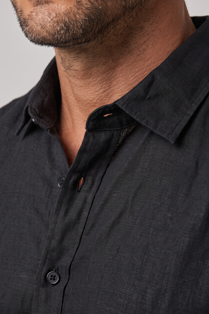 Men's Linen Regular Fit Long Sleeve Shirt with Open Collar