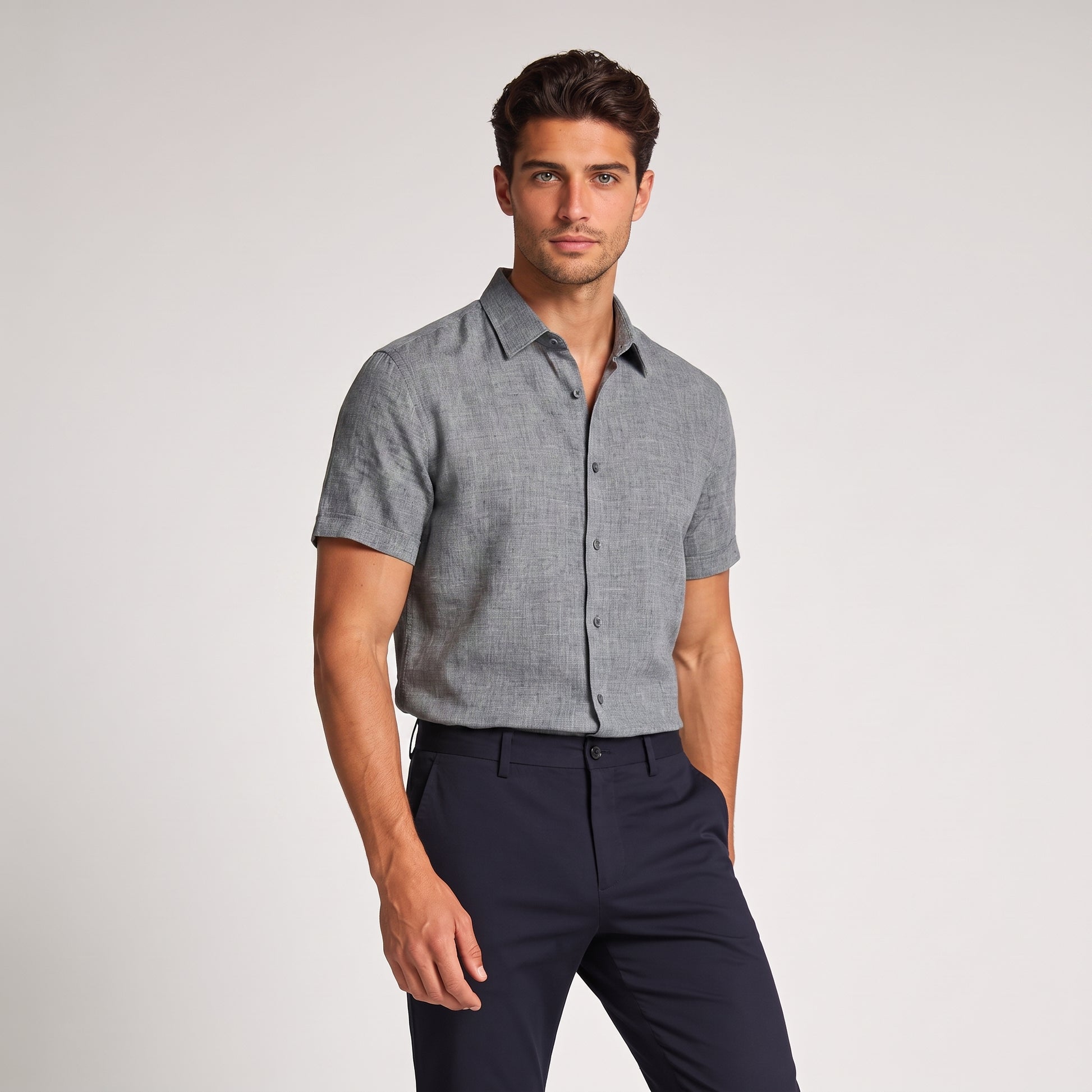 Men's Linen Short Sleeve Shirt for Summer Casual Wear