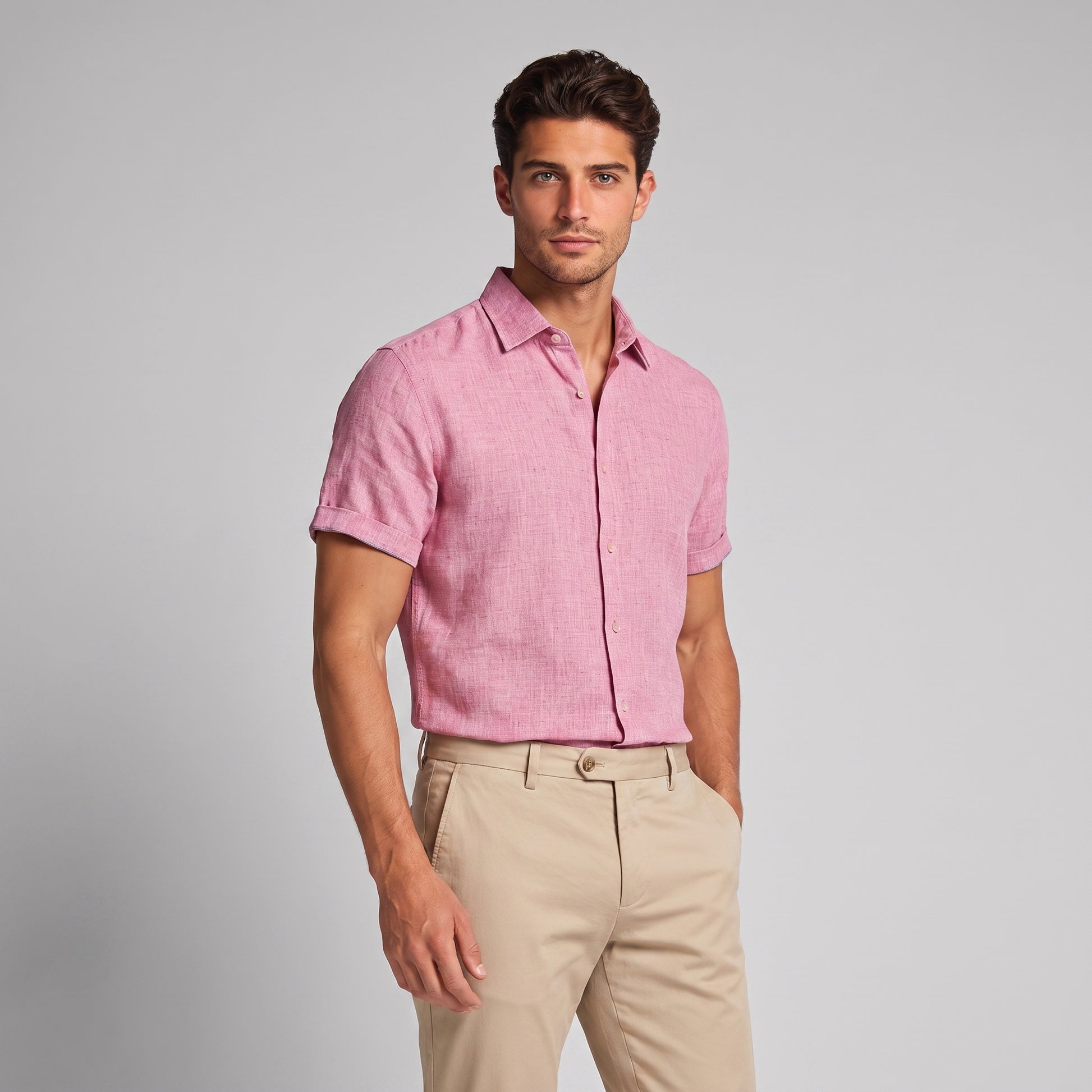 Men's Linen Short Sleeve Shirt for Summer Casual Wear