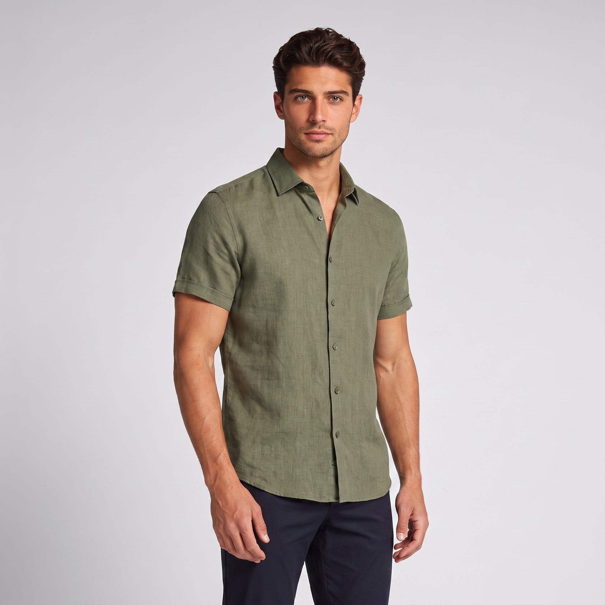 Men's Linen Short Sleeve Shirt for Summer Casual Wear