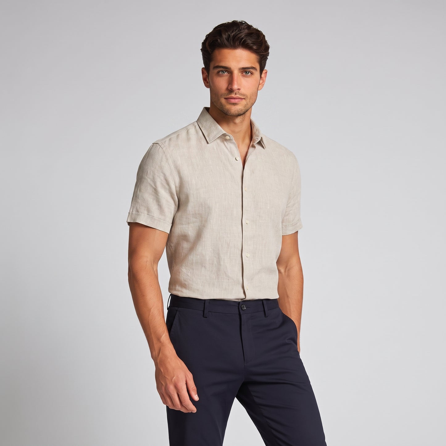 Men's Linen Short Sleeve Shirt for Summer Casual Wear