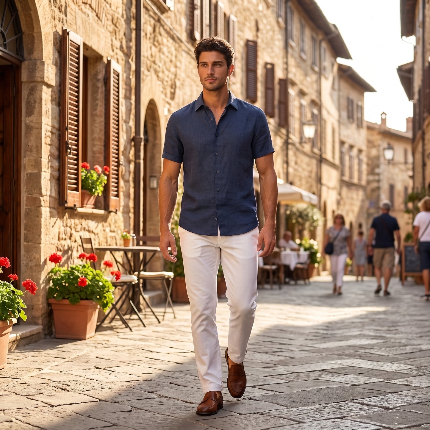 Men's Linen Short Sleeve Shirt for Summer Casual Wear
