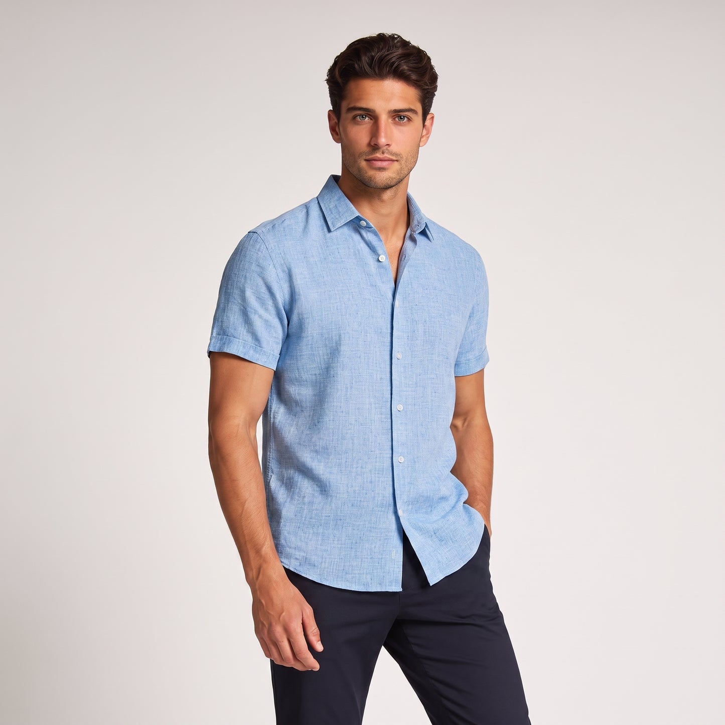 Men's Linen Short Sleeve Shirt for Summer Casual Wear