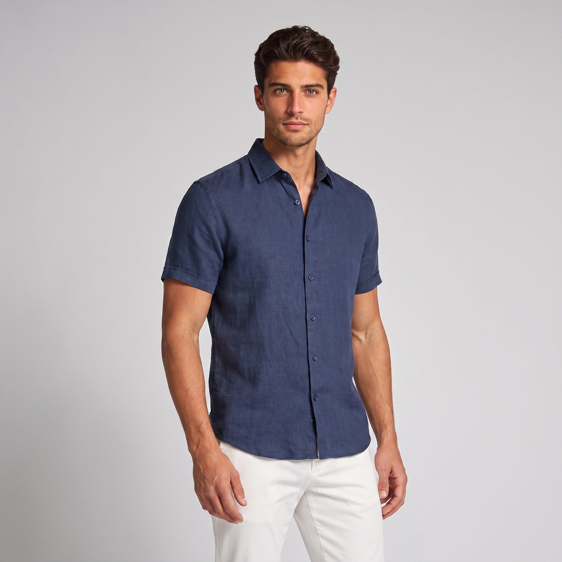 Men's Linen Short Sleeve Shirt for Summer Casual Wear