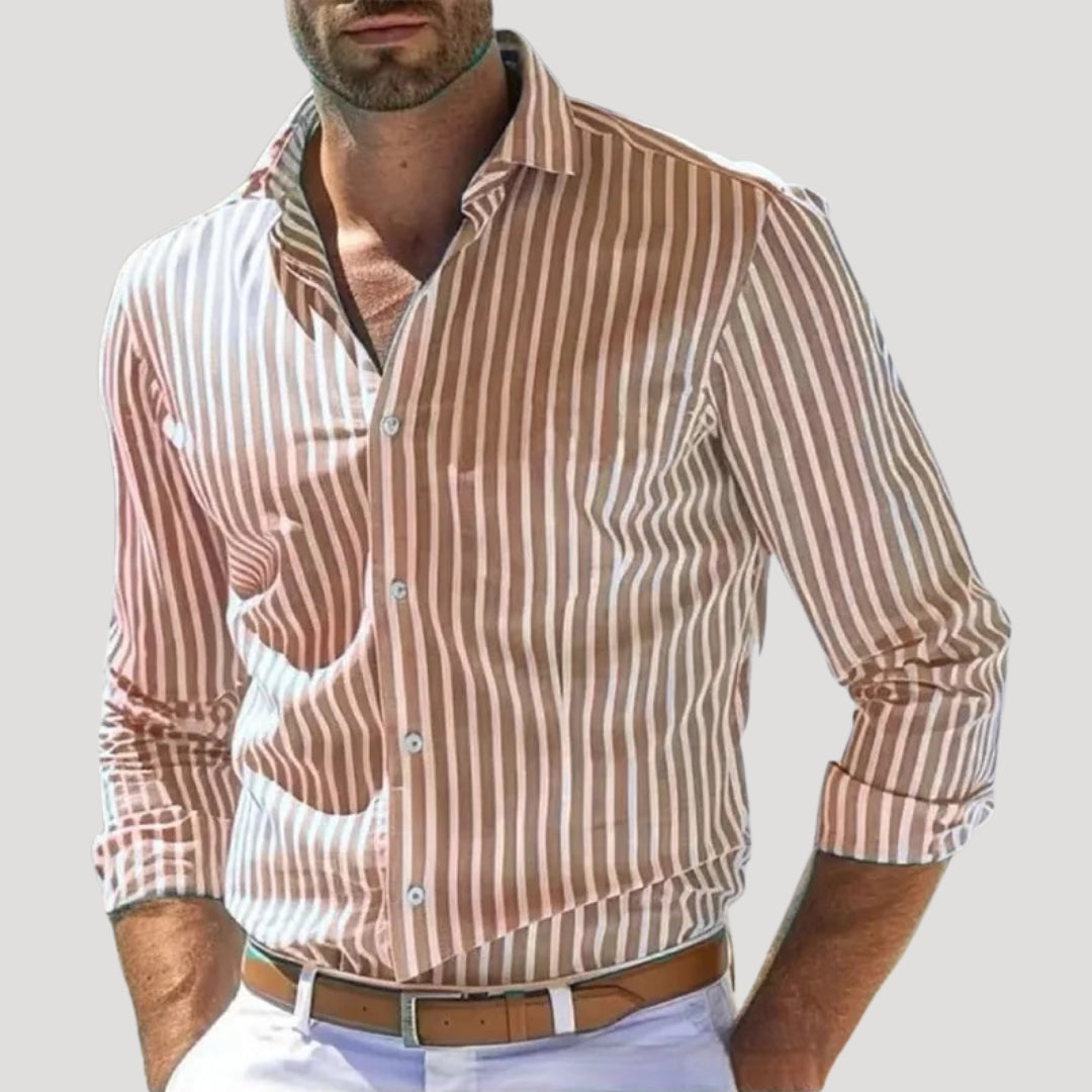 Men's Linen Striped Long Sleeve Slim Fit Shirt