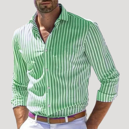 Men's Linen Striped Long Sleeve Slim Fit Shirt