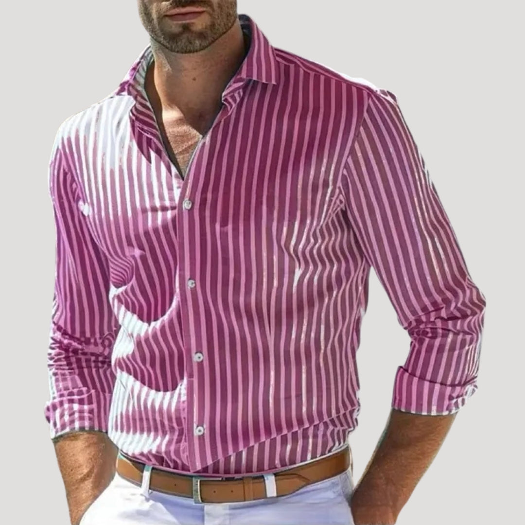 Men's Linen Striped Long Sleeve Slim Fit Shirt