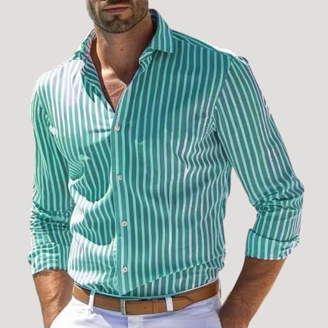 Men's Linen Striped Long Sleeve Slim Fit Shirt