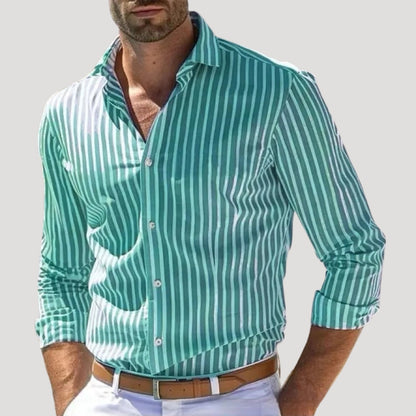 Men's Linen Striped Long Sleeve Slim Fit Shirt