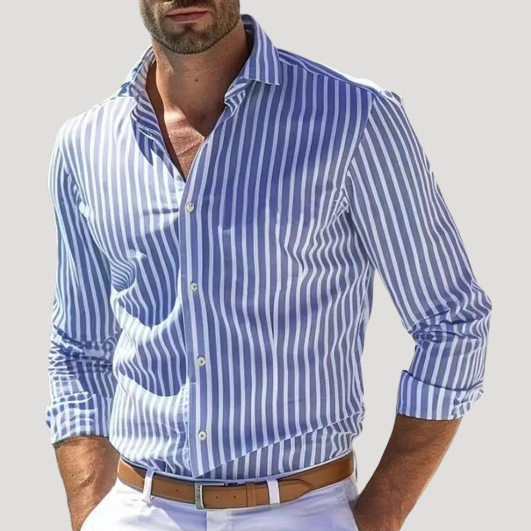 Men's Linen Striped Long Sleeve Slim Fit Shirt