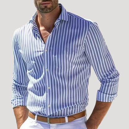 Men's Linen Striped Long Sleeve Slim Fit Shirt