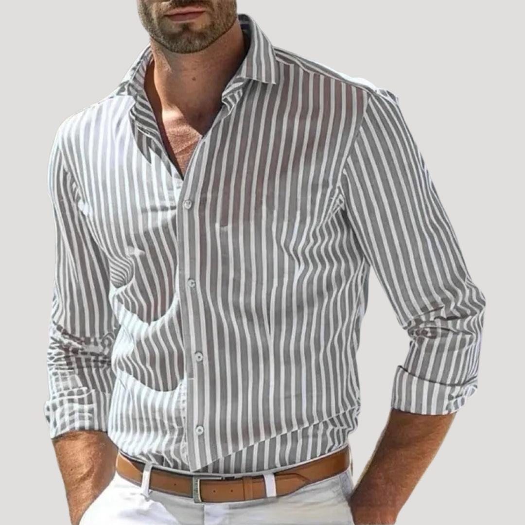 Men's Linen Striped Long Sleeve Slim Fit Shirt