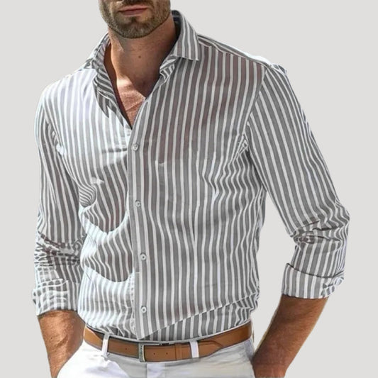 Men's Linen Striped Long Sleeve Slim Fit Shirt