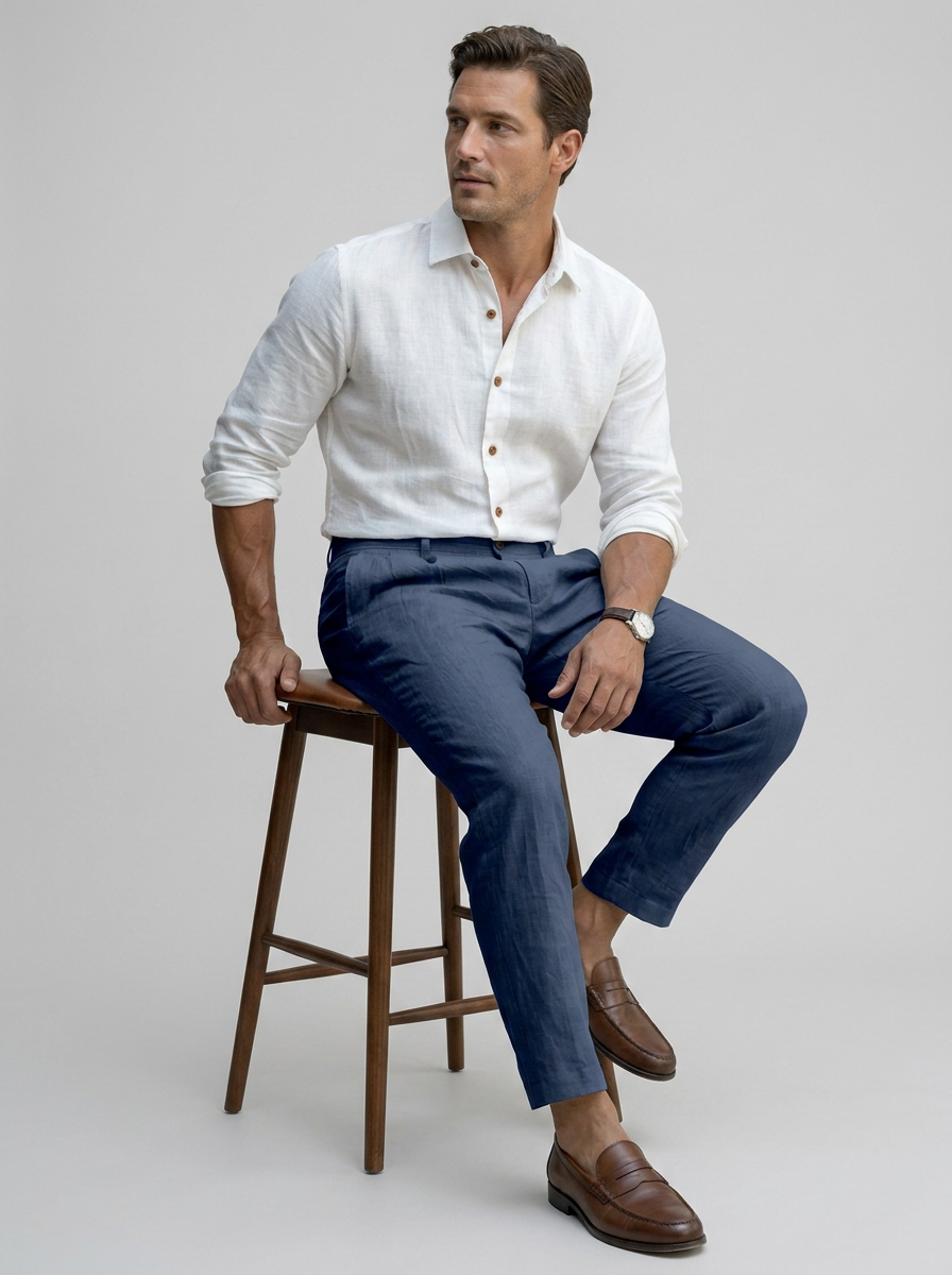 Men's Linen Summer Trousers Tapered Fit