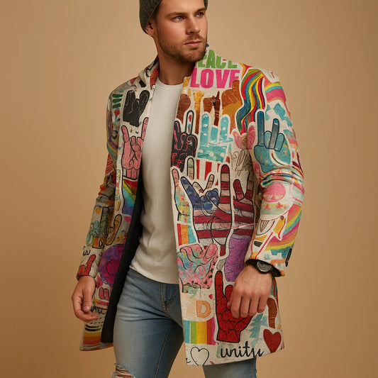 Men's Long Graphic Pattern Coat