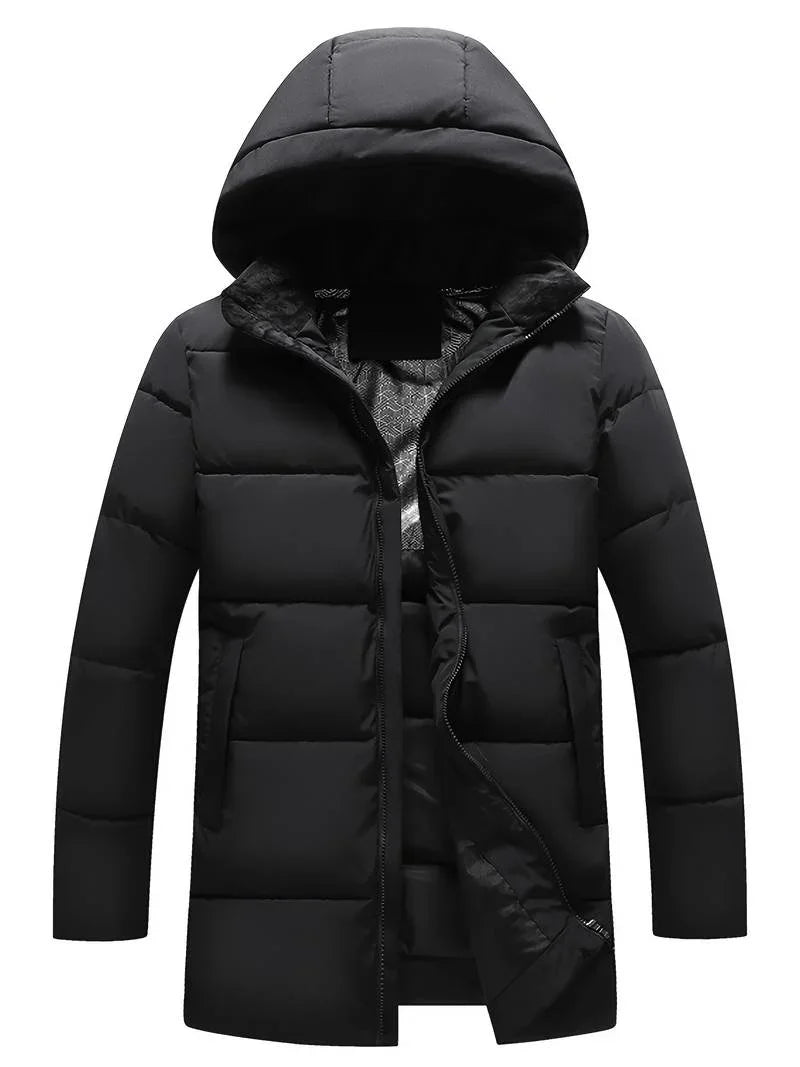 Men's Long Padded Winter Jacket with Hood