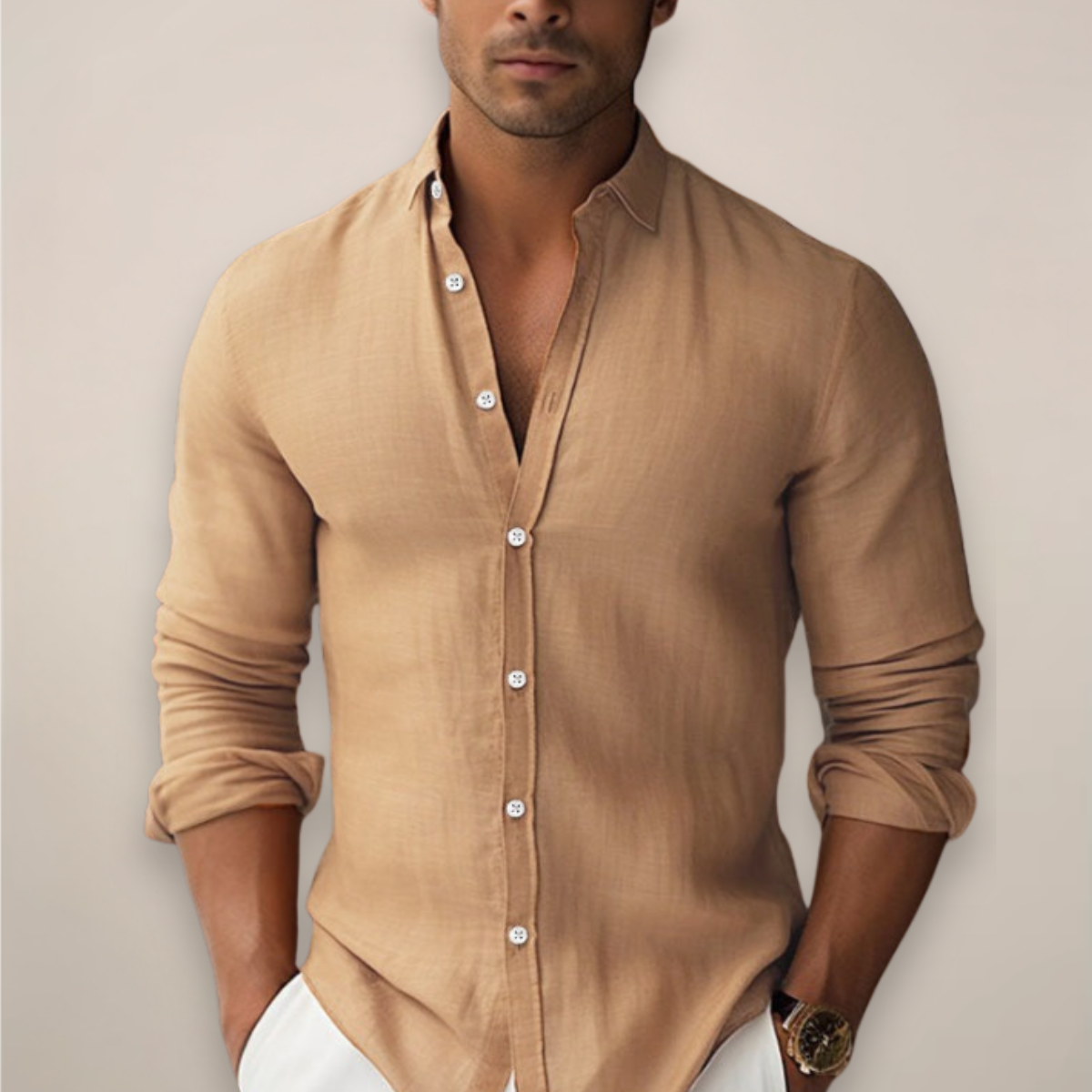 Men's Long Sleeve Band Collar Shirt