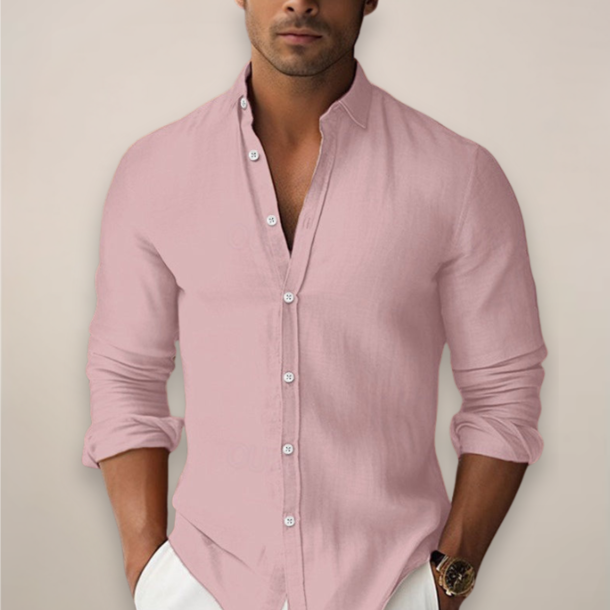 Men's Long Sleeve Band Collar Shirt