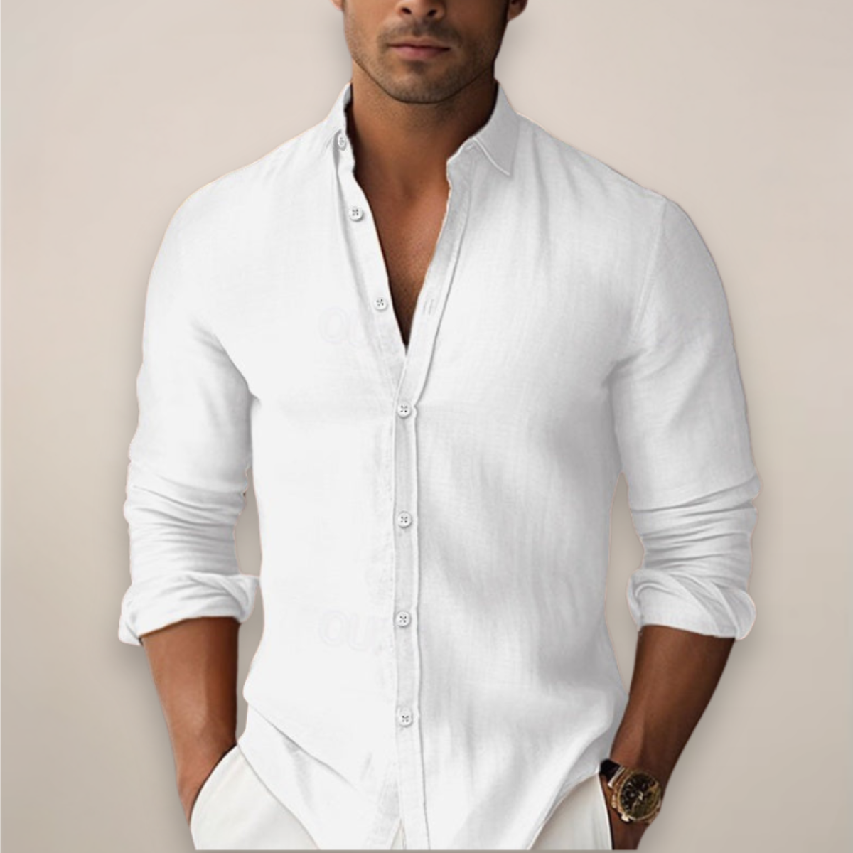 Men's Long Sleeve Band Collar Shirt