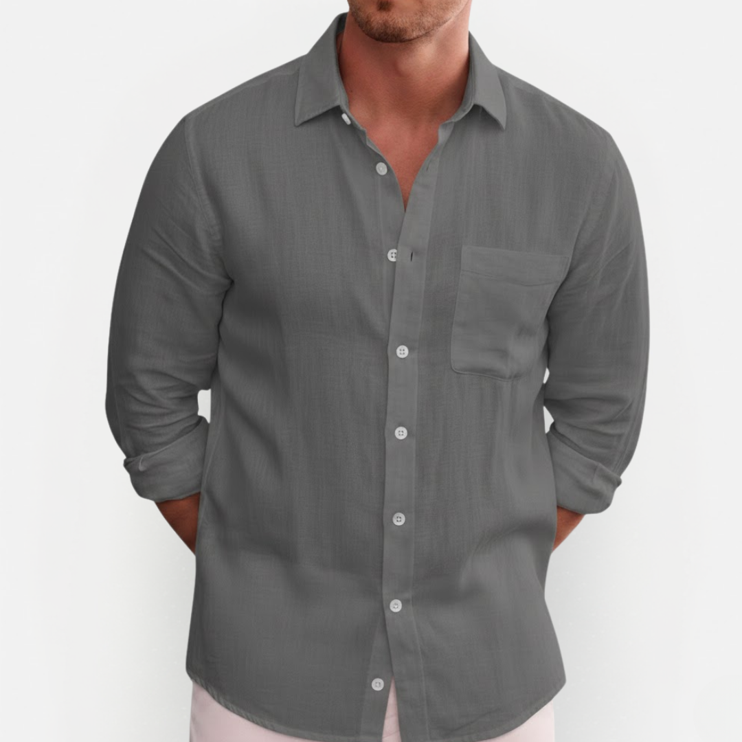 Men's Long-Sleeve Button-Down Summer Shirt