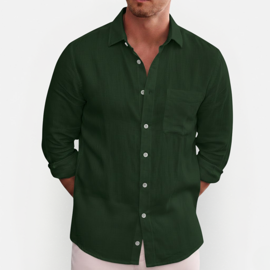 Men's Long-Sleeve Button-Down Summer Shirt