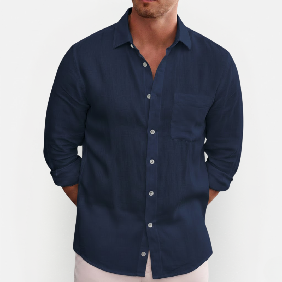 Men's Long-Sleeve Button-Down Summer Shirt