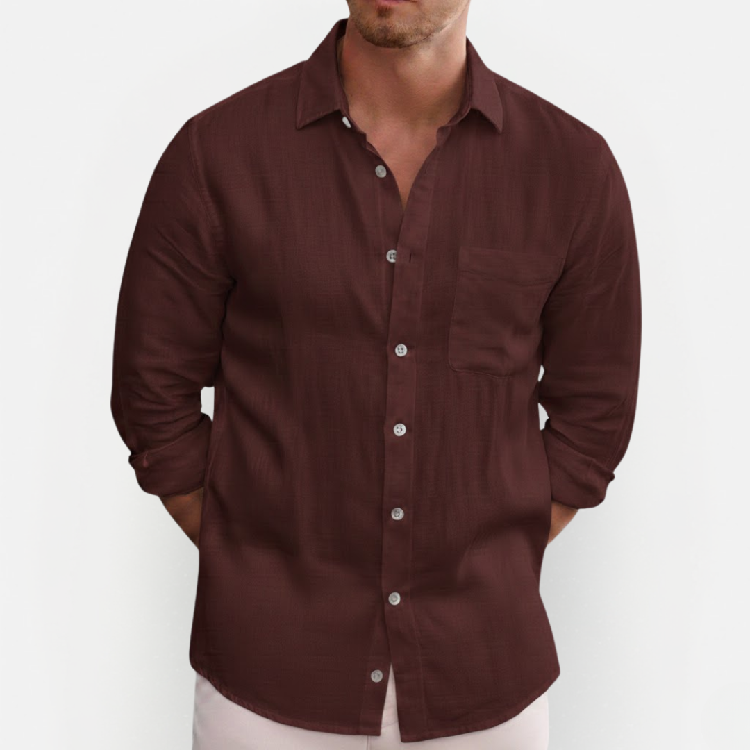 Men's Long-Sleeve Button-Down Summer Shirt