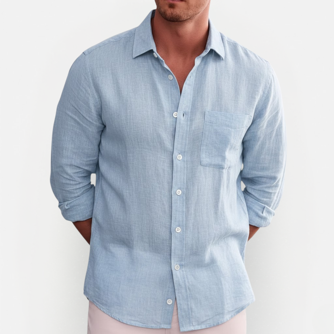 Men's Long-Sleeve Button-Down Summer Shirt