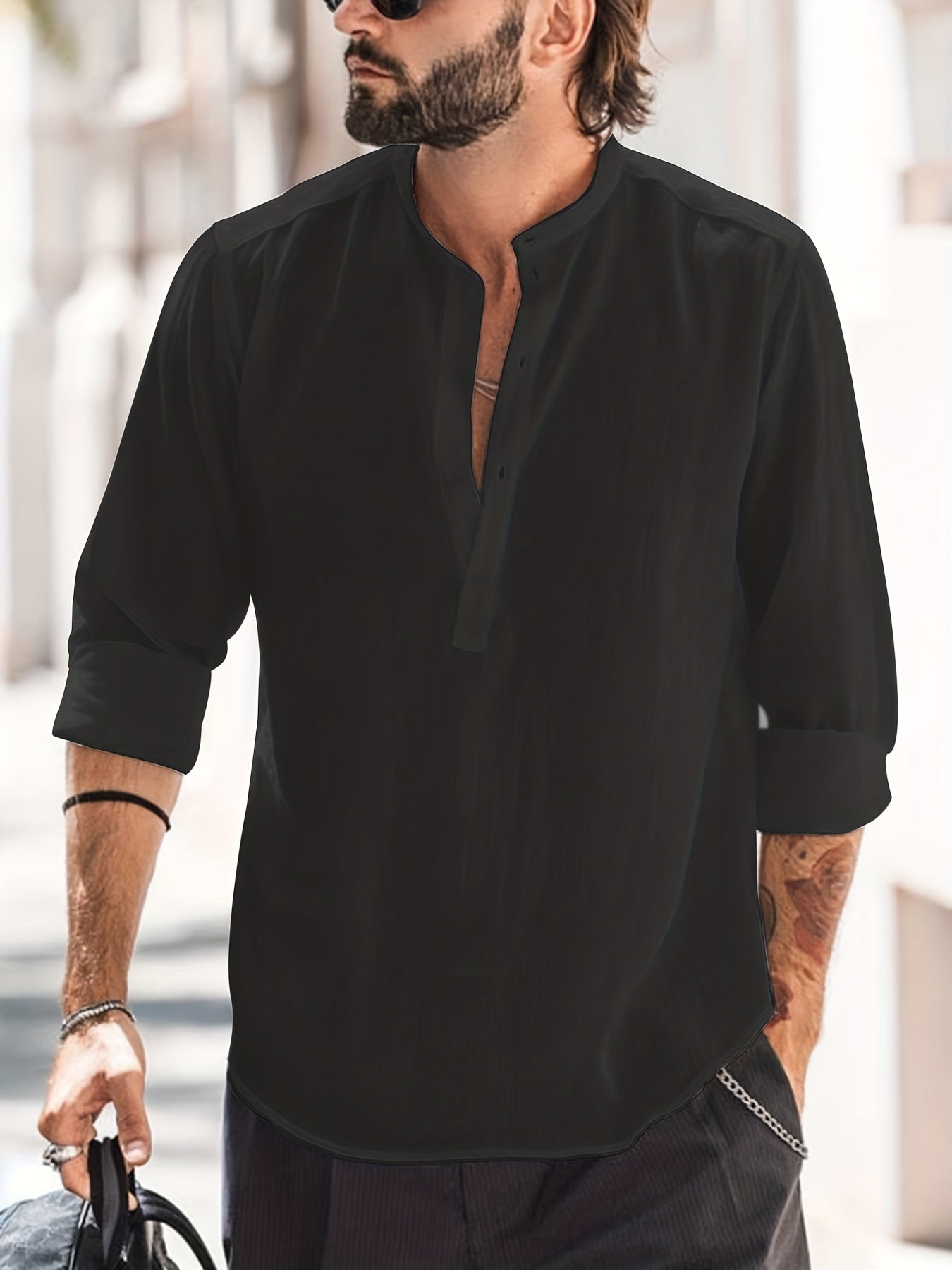 Men's Long Sleeve Casual Shirt with Relaxed Fit