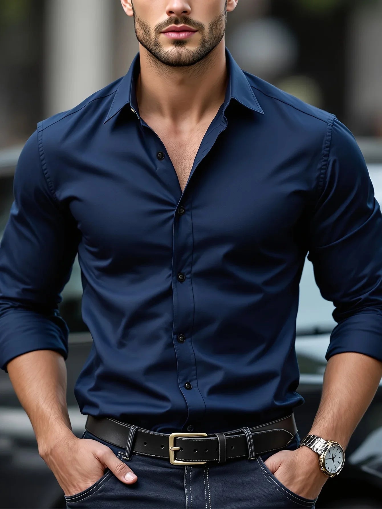 Men's Long Sleeve Elastic Fit Shirt