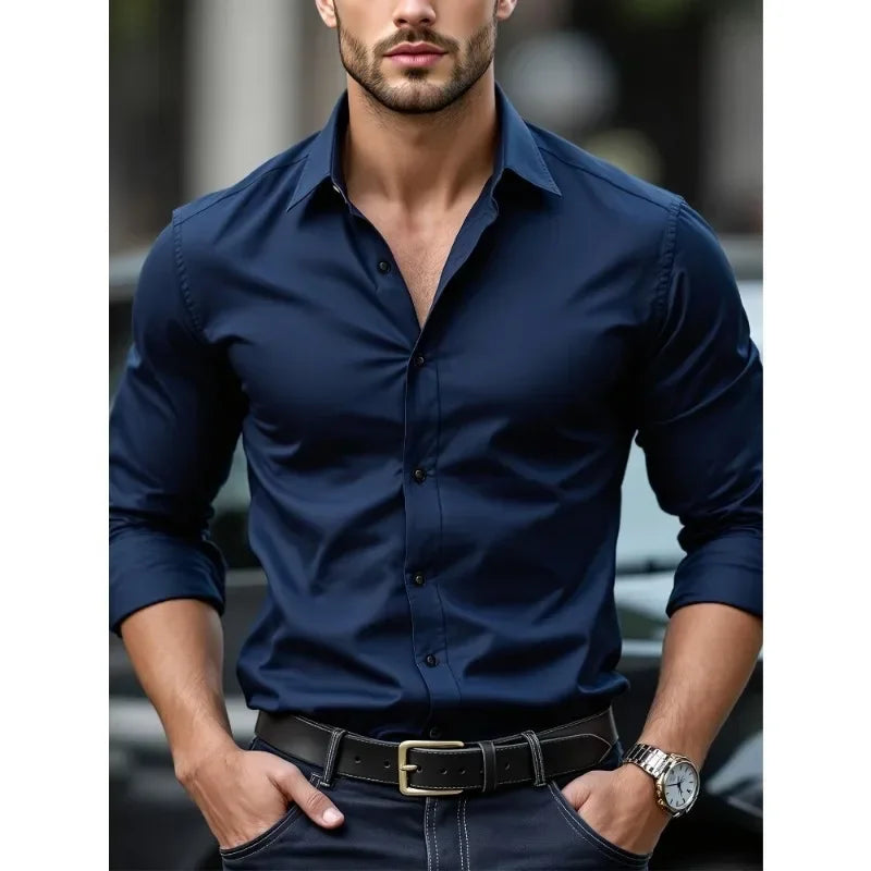 Men's Long Sleeve Elastic Fit Shirt