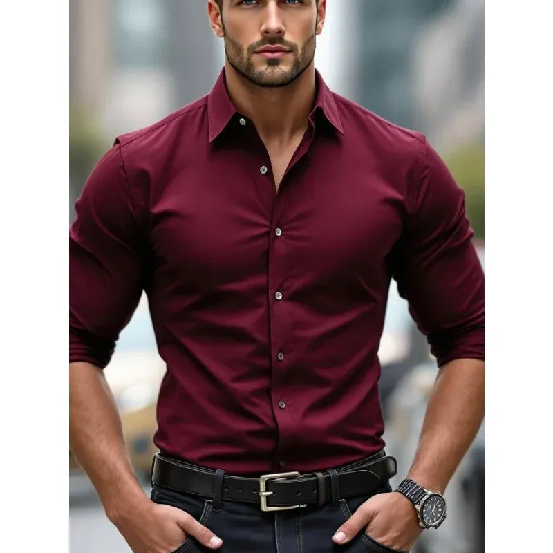 Men's Long Sleeve Elastic Fit Shirt