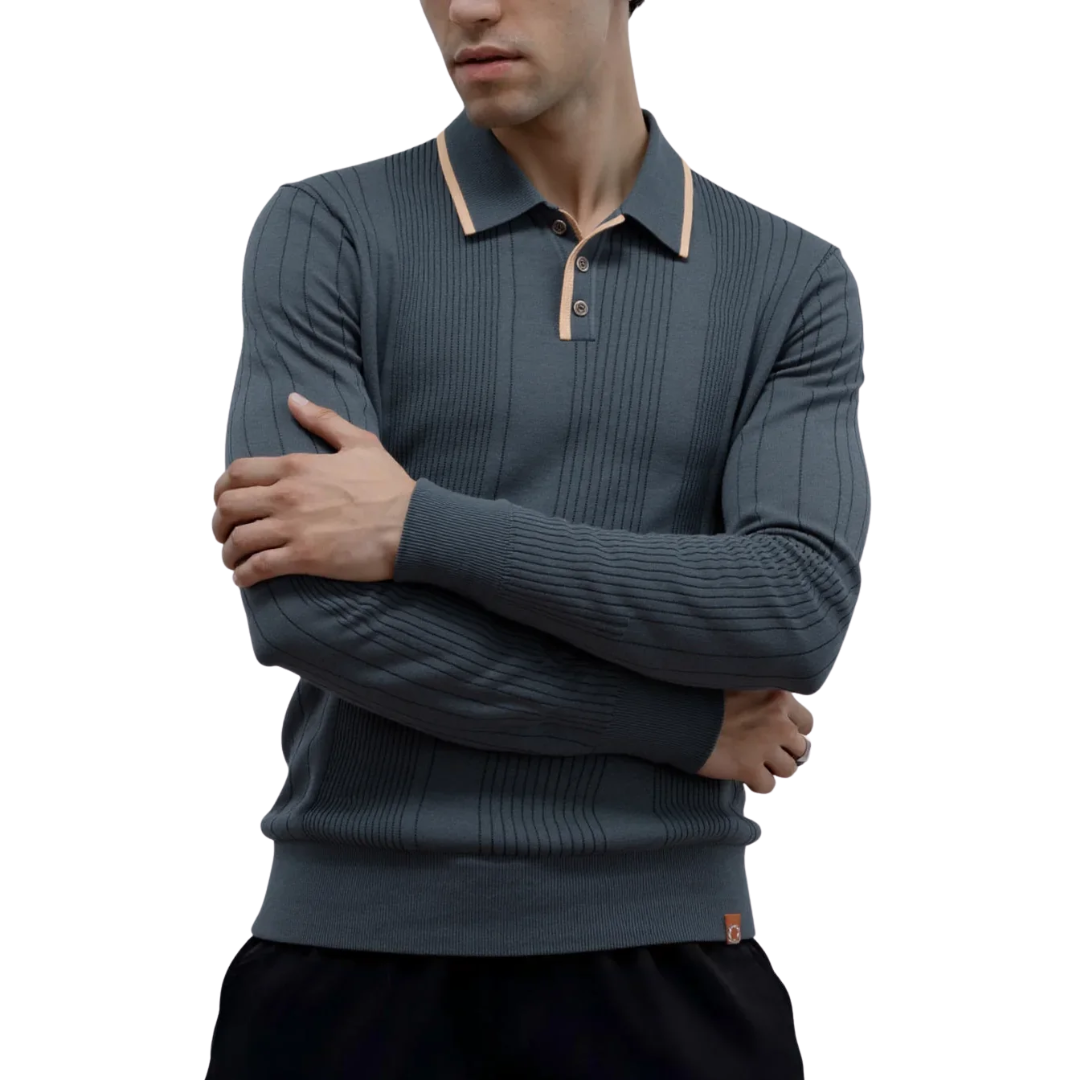 Men's Long Sleeve Knit Polo Shirt