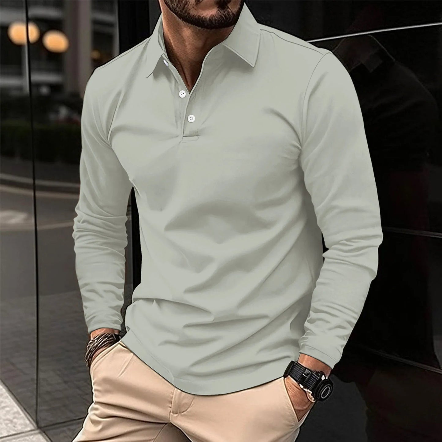 Men's Long Sleeve Polo Shirt - Classic Style and Comfort