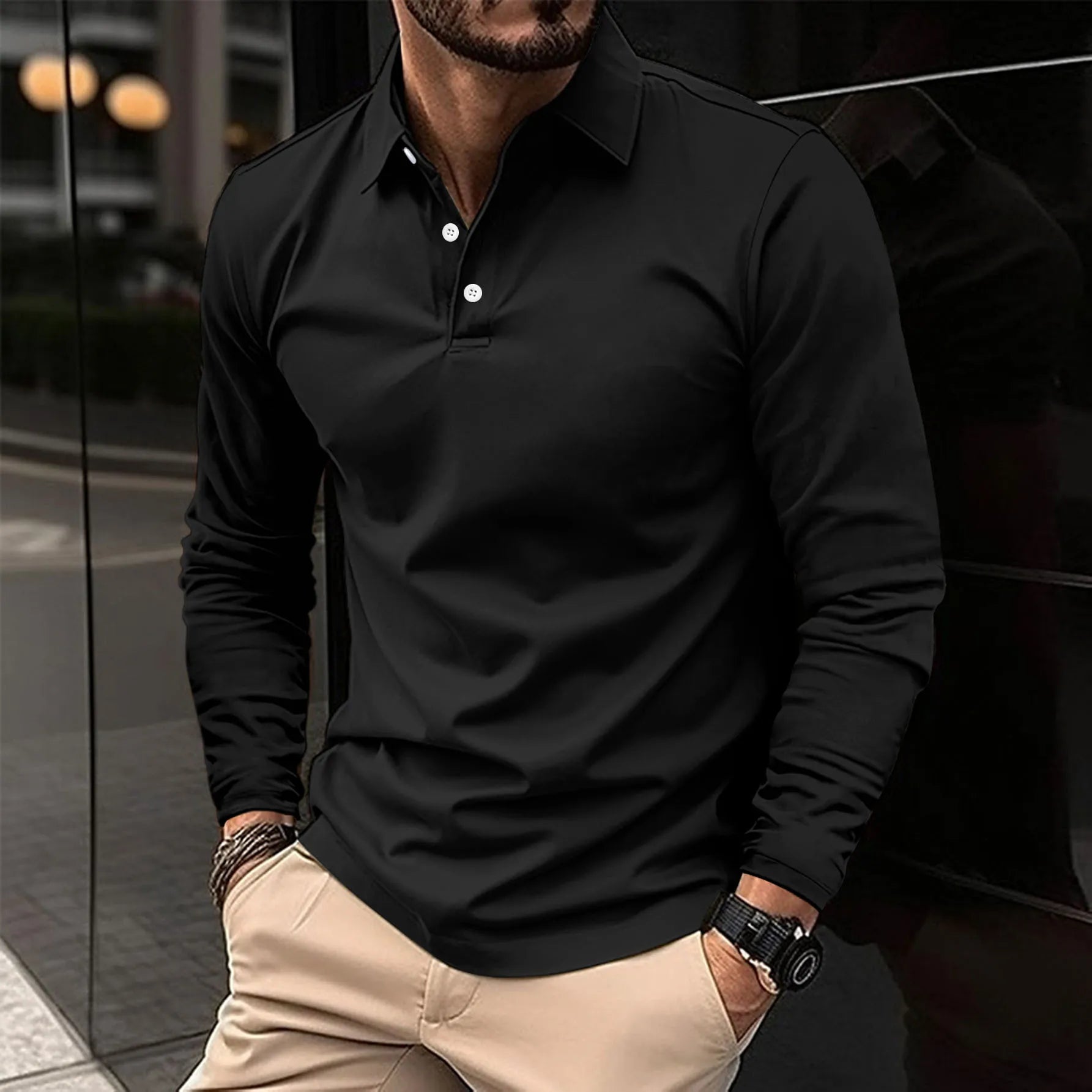 Men's Long Sleeve Polo Shirt - Classic Style and Comfort