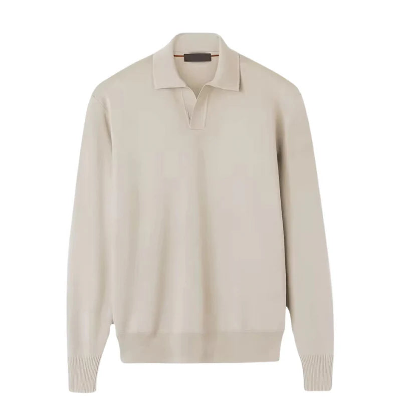 Men's Long Sleeve Polo Shirt - Comfortable Knit Relaxed Fit