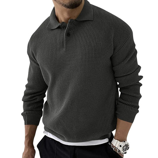 Men's Long Sleeve Polo Shirt - Knitted Casual Top