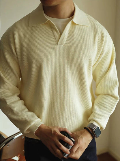 Men's Long Sleeve Polo Shirt - Modern Knitted Elegance