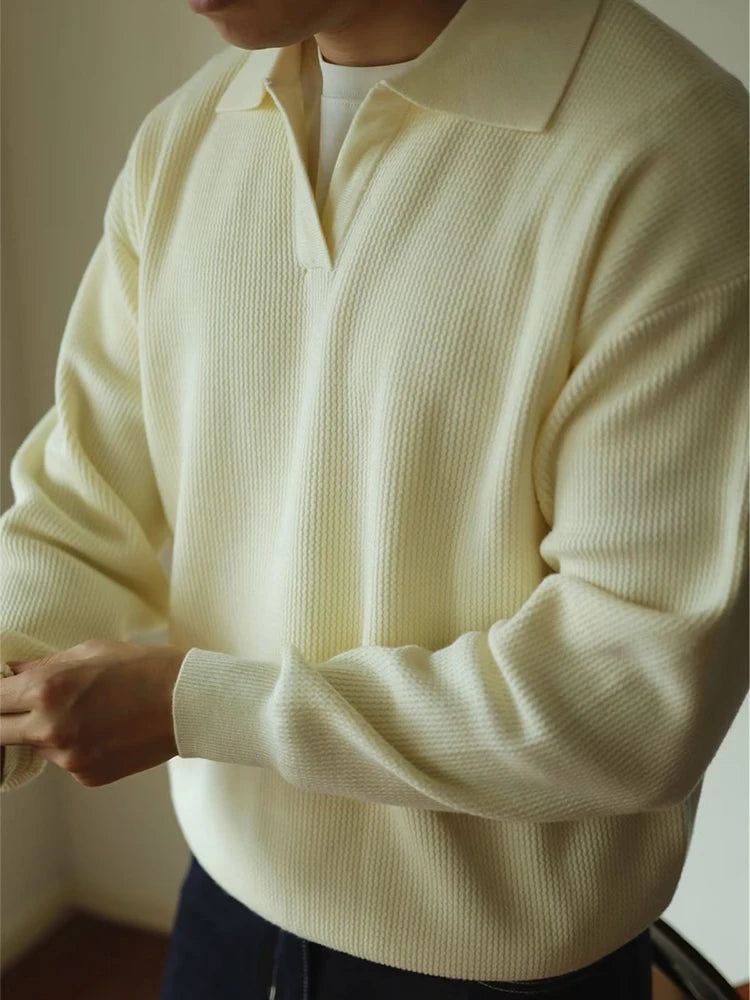 Men's Long Sleeve Polo Shirt - Modern Knitted Elegance