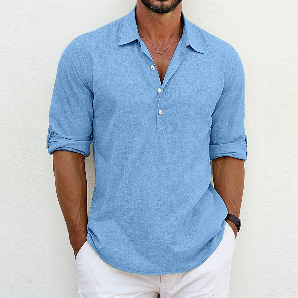 Men's Long Sleeve Polo Shirt with Classic Collar