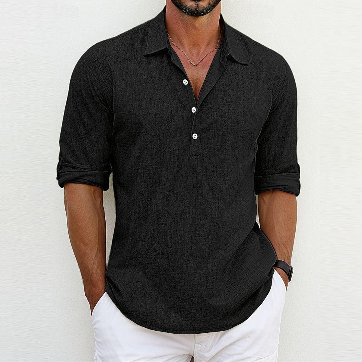 Men's Long Sleeve Polo Shirt with Classic Collar