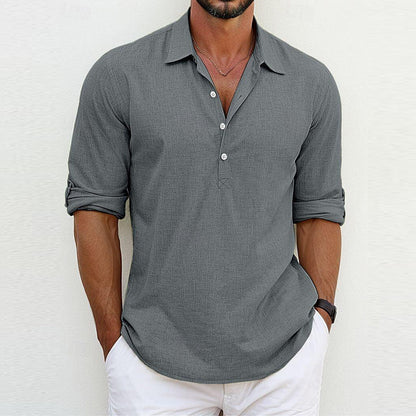 Men's Long Sleeve Polo Shirt with Classic Collar